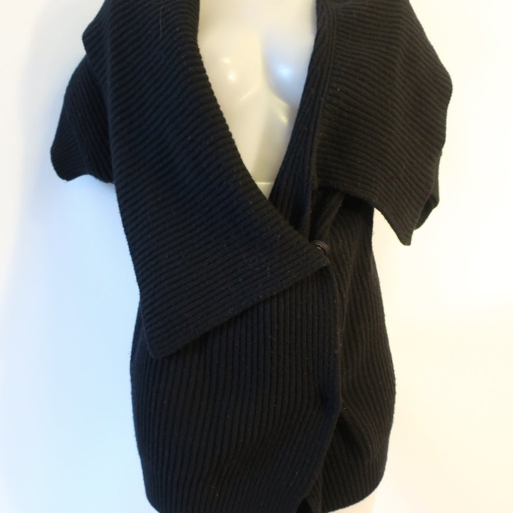 Womens Clare Tough Black Ribbed Chunky Merino Wool Cardigan Sweater 44 US/XL *